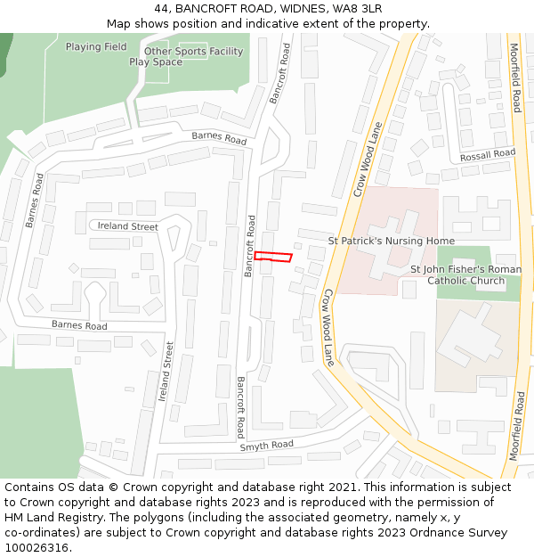 44, BANCROFT ROAD, WIDNES, WA8 3LR: Location map and indicative extent of plot