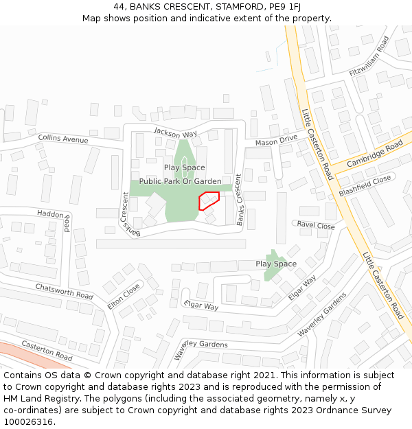 44, BANKS CRESCENT, STAMFORD, PE9 1FJ: Location map and indicative extent of plot