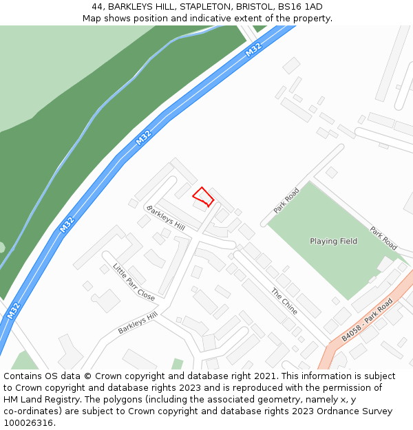 44, BARKLEYS HILL, STAPLETON, BRISTOL, BS16 1AD: Location map and indicative extent of plot