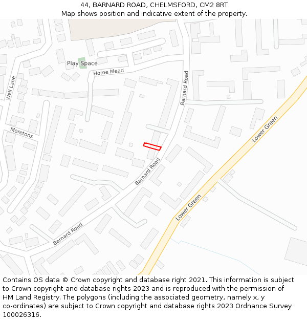 44, BARNARD ROAD, CHELMSFORD, CM2 8RT: Location map and indicative extent of plot