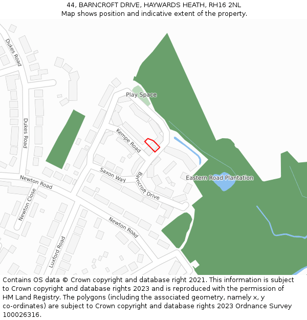 44, BARNCROFT DRIVE, HAYWARDS HEATH, RH16 2NL: Location map and indicative extent of plot