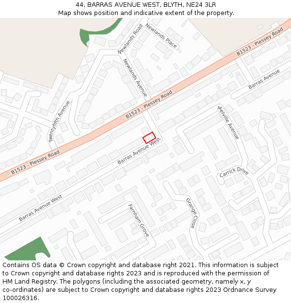 44, BARRAS AVENUE WEST, BLYTH, NE24 3LR: Location map and indicative extent of plot