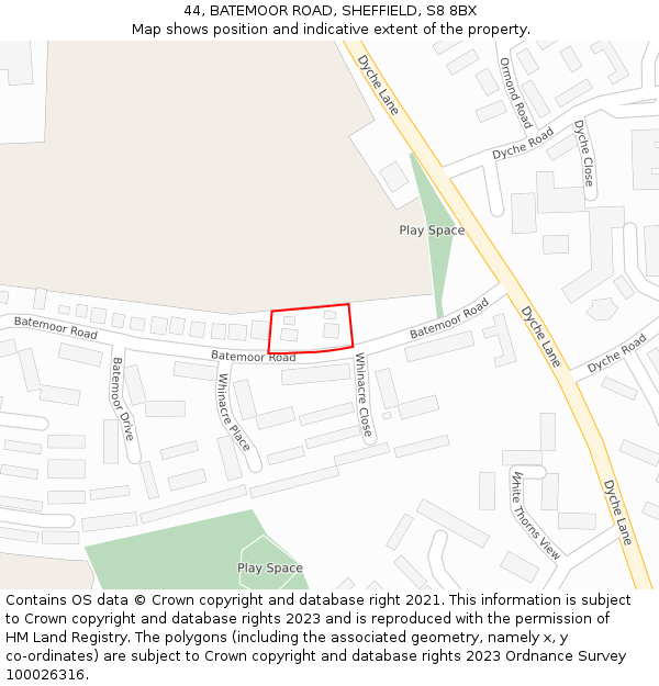 44, BATEMOOR ROAD, SHEFFIELD, S8 8BX: Location map and indicative extent of plot