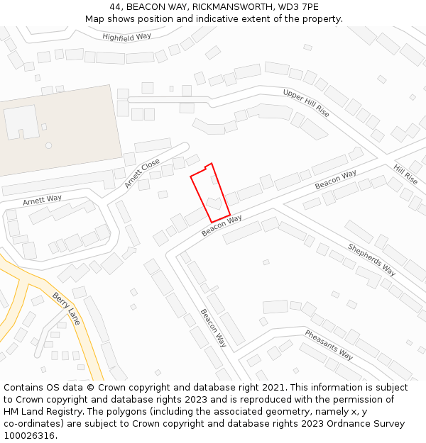 44, BEACON WAY, RICKMANSWORTH, WD3 7PE: Location map and indicative extent of plot