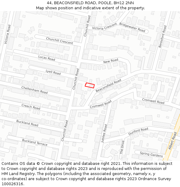 44, BEACONSFIELD ROAD, POOLE, BH12 2NN: Location map and indicative extent of plot