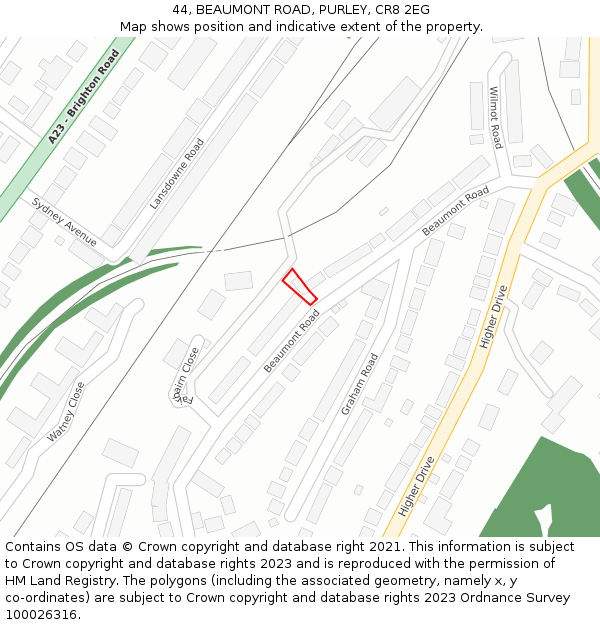 44, BEAUMONT ROAD, PURLEY, CR8 2EG: Location map and indicative extent of plot