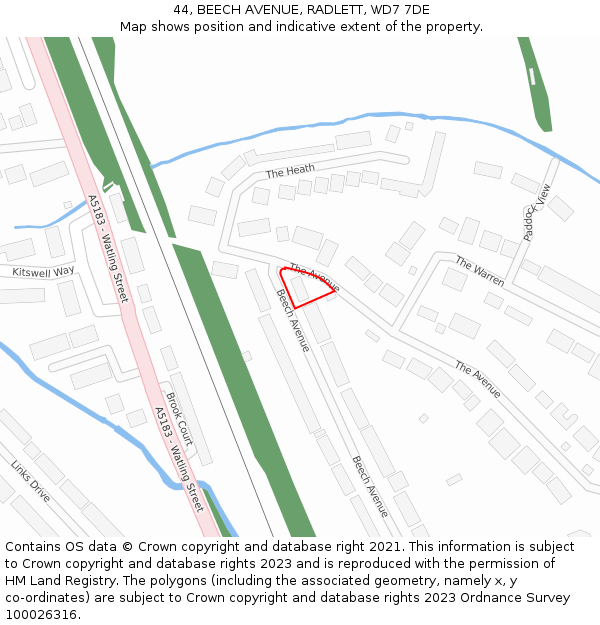 44, BEECH AVENUE, RADLETT, WD7 7DE: Location map and indicative extent of plot