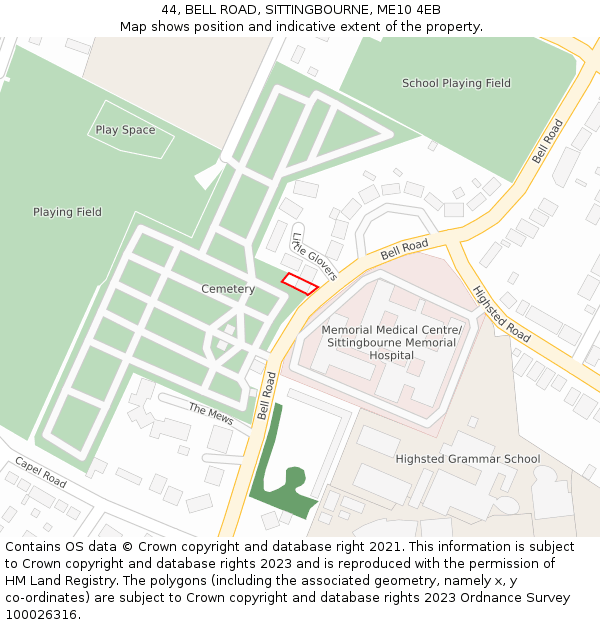 44, BELL ROAD, SITTINGBOURNE, ME10 4EB: Location map and indicative extent of plot