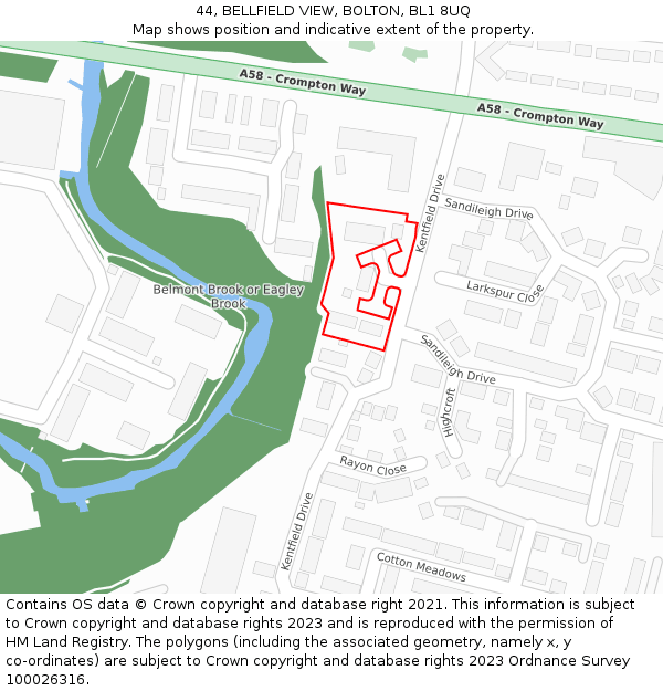 44, BELLFIELD VIEW, BOLTON, BL1 8UQ: Location map and indicative extent of plot