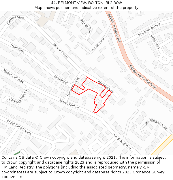 44, BELMONT VIEW, BOLTON, BL2 3QW: Location map and indicative extent of plot