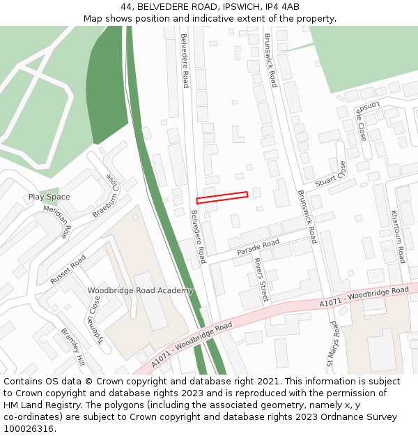 44, BELVEDERE ROAD, IPSWICH, IP4 4AB: Location map and indicative extent of plot