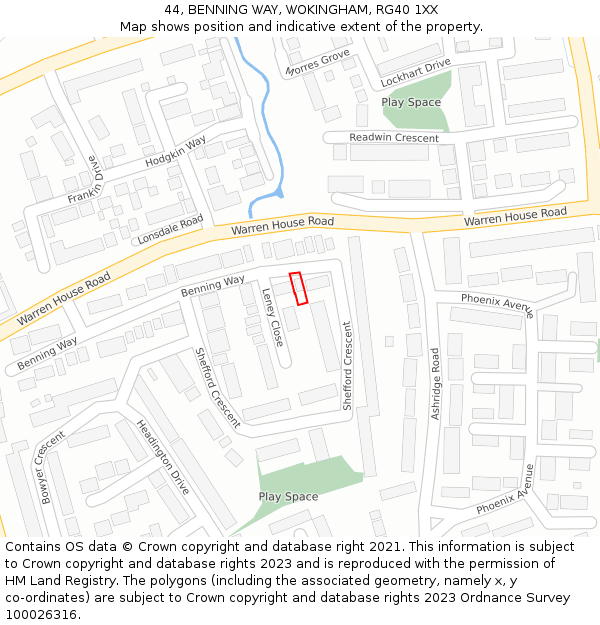 44, BENNING WAY, WOKINGHAM, RG40 1XX: Location map and indicative extent of plot