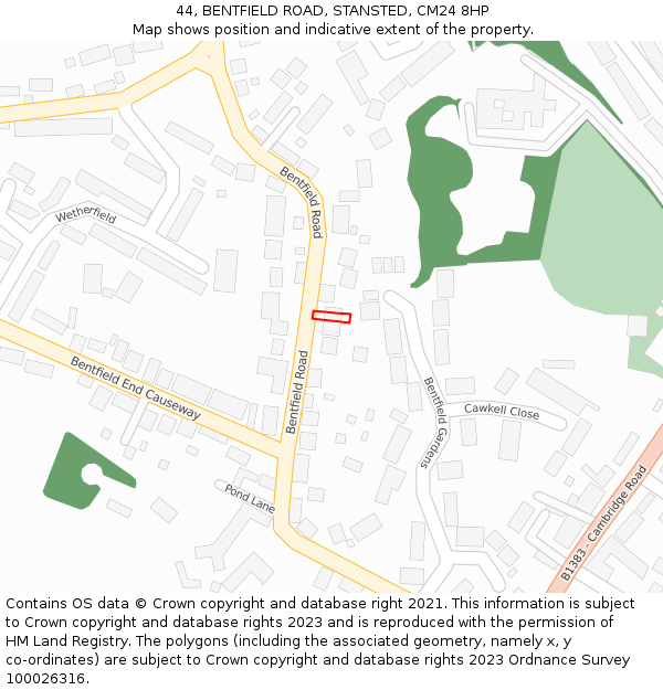 44, BENTFIELD ROAD, STANSTED, CM24 8HP: Location map and indicative extent of plot