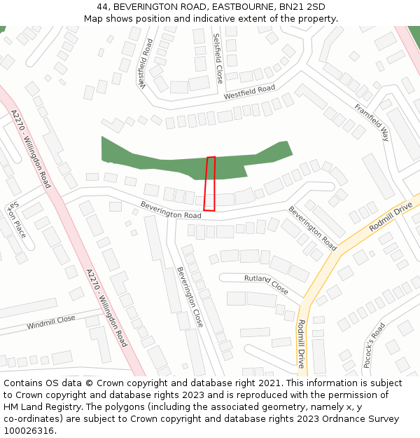 44, BEVERINGTON ROAD, EASTBOURNE, BN21 2SD: Location map and indicative extent of plot