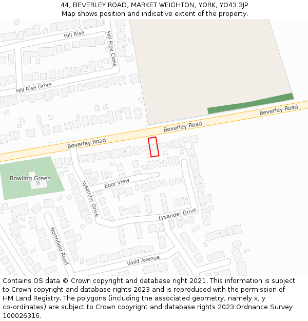 44, BEVERLEY ROAD, MARKET WEIGHTON, YORK, YO43 3JP: Location map and indicative extent of plot