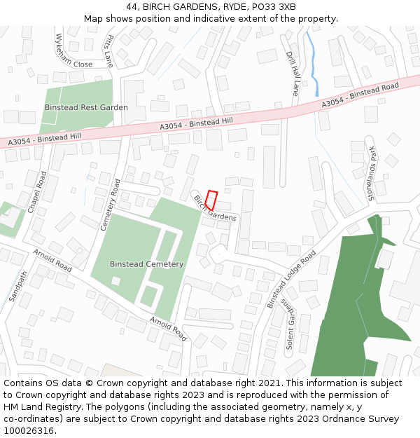 44, BIRCH GARDENS, RYDE, PO33 3XB: Location map and indicative extent of plot