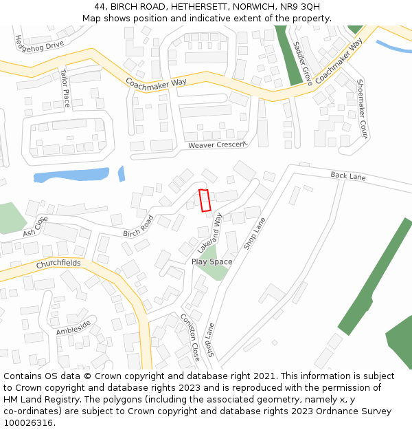 44, BIRCH ROAD, HETHERSETT, NORWICH, NR9 3QH: Location map and indicative extent of plot