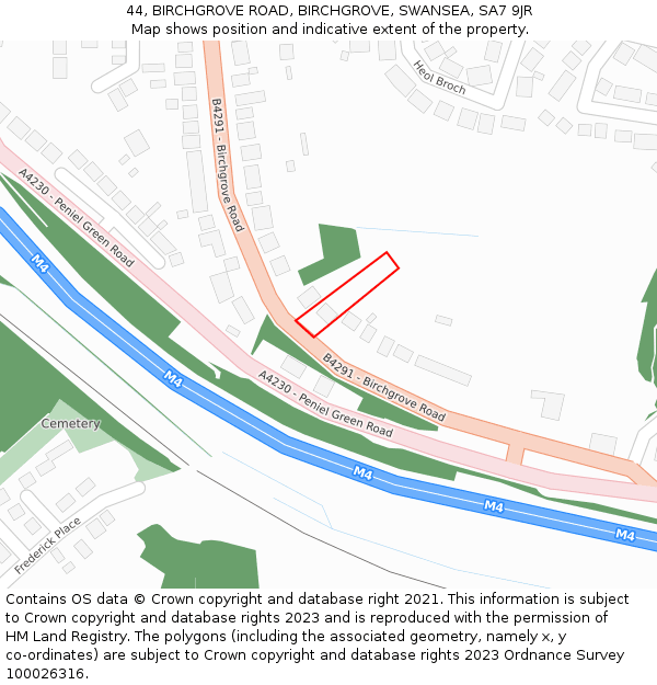 44, BIRCHGROVE ROAD, BIRCHGROVE, SWANSEA, SA7 9JR: Location map and indicative extent of plot