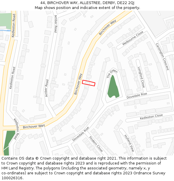 44, BIRCHOVER WAY, ALLESTREE, DERBY, DE22 2QJ: Location map and indicative extent of plot