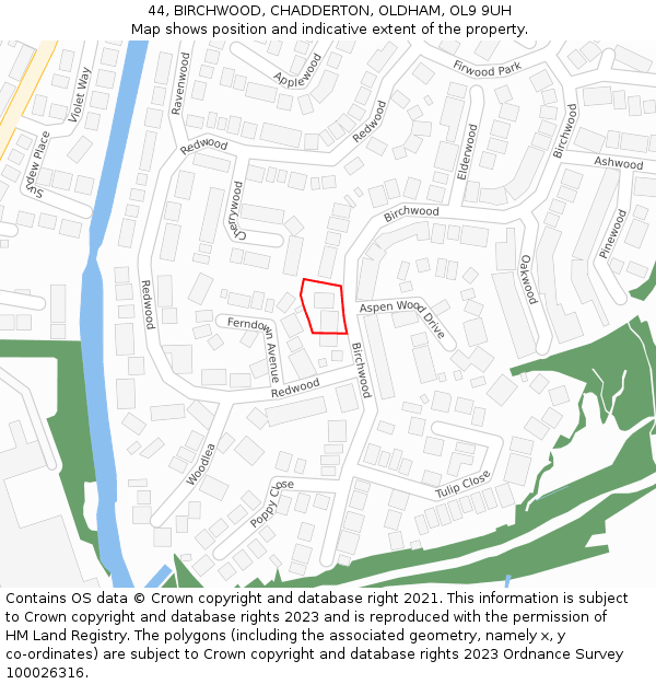 44, BIRCHWOOD, CHADDERTON, OLDHAM, OL9 9UH: Location map and indicative extent of plot