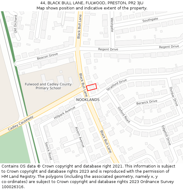 44, BLACK BULL LANE, FULWOOD, PRESTON, PR2 3JU: Location map and indicative extent of plot