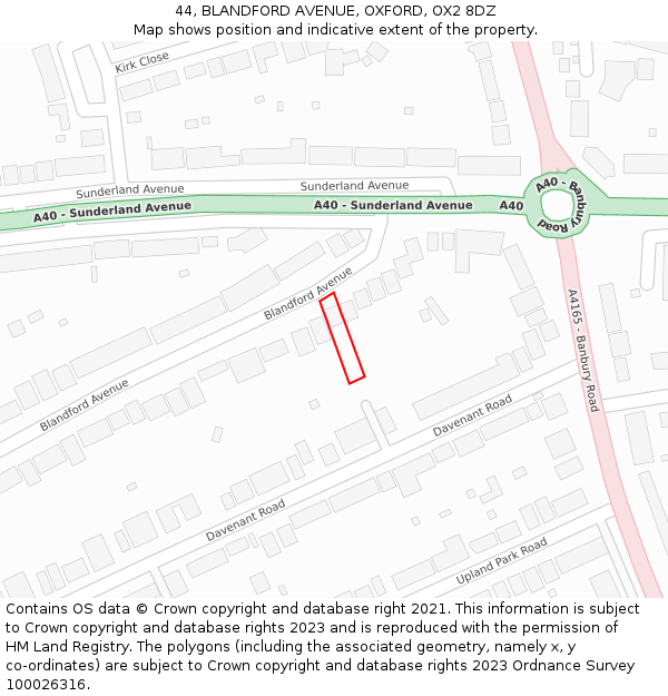 44, BLANDFORD AVENUE, OXFORD, OX2 8DZ: Location map and indicative extent of plot