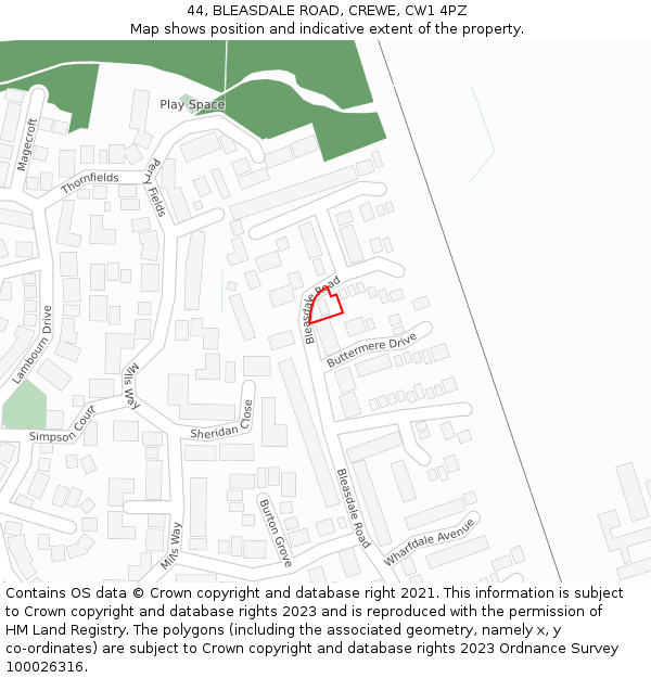 44, BLEASDALE ROAD, CREWE, CW1 4PZ: Location map and indicative extent of plot