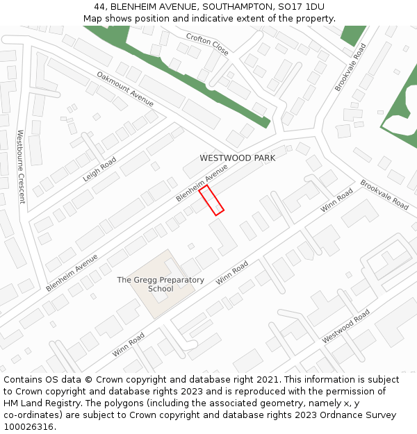 44, BLENHEIM AVENUE, SOUTHAMPTON, SO17 1DU: Location map and indicative extent of plot