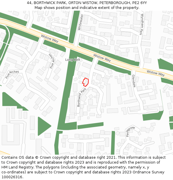 44, BORTHWICK PARK, ORTON WISTOW, PETERBOROUGH, PE2 6YY: Location map and indicative extent of plot