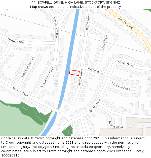 44, BOWFELL DRIVE, HIGH LANE, STOCKPORT, SK6 8HZ: Location map and indicative extent of plot