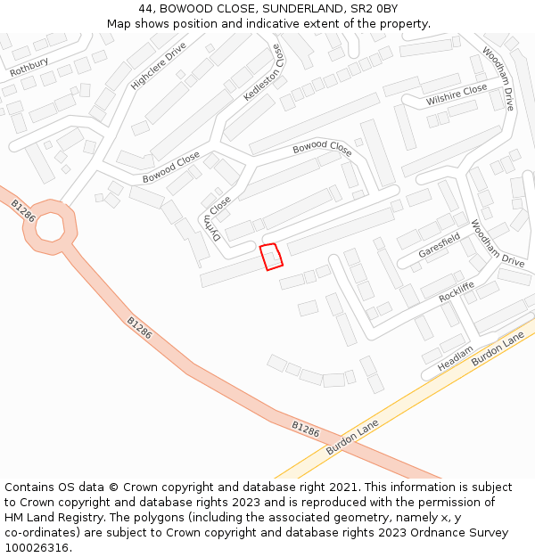 44, BOWOOD CLOSE, SUNDERLAND, SR2 0BY: Location map and indicative extent of plot