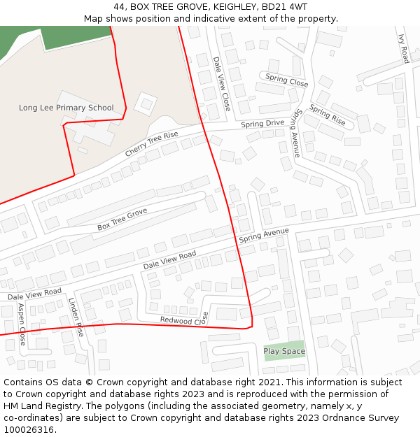 44, BOX TREE GROVE, KEIGHLEY, BD21 4WT: Location map and indicative extent of plot