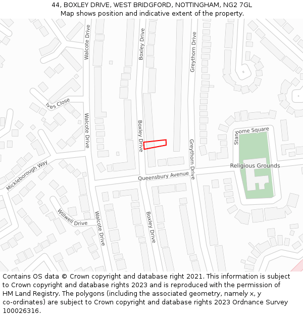 44, BOXLEY DRIVE, WEST BRIDGFORD, NOTTINGHAM, NG2 7GL: Location map and indicative extent of plot