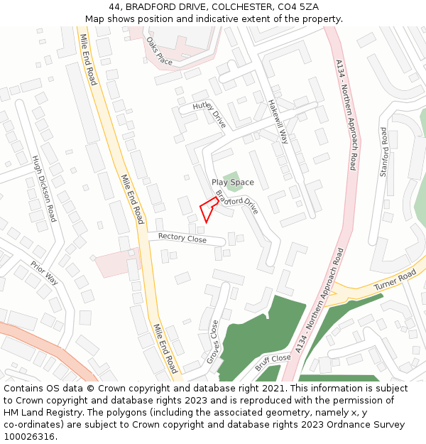 44, BRADFORD DRIVE, COLCHESTER, CO4 5ZA: Location map and indicative extent of plot