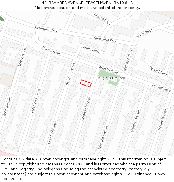 44, BRAMBER AVENUE, PEACEHAVEN, BN10 8HR: Location map and indicative extent of plot