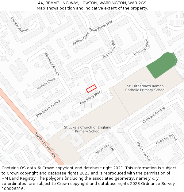 44, BRAMBLING WAY, LOWTON, WARRINGTON, WA3 2GS: Location map and indicative extent of plot