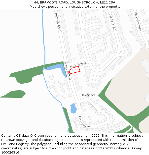 44, BRAMCOTE ROAD, LOUGHBOROUGH, LE11 2SA: Location map and indicative extent of plot