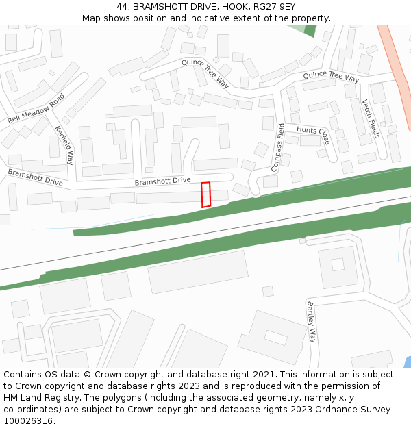 44, BRAMSHOTT DRIVE, HOOK, RG27 9EY: Location map and indicative extent of plot