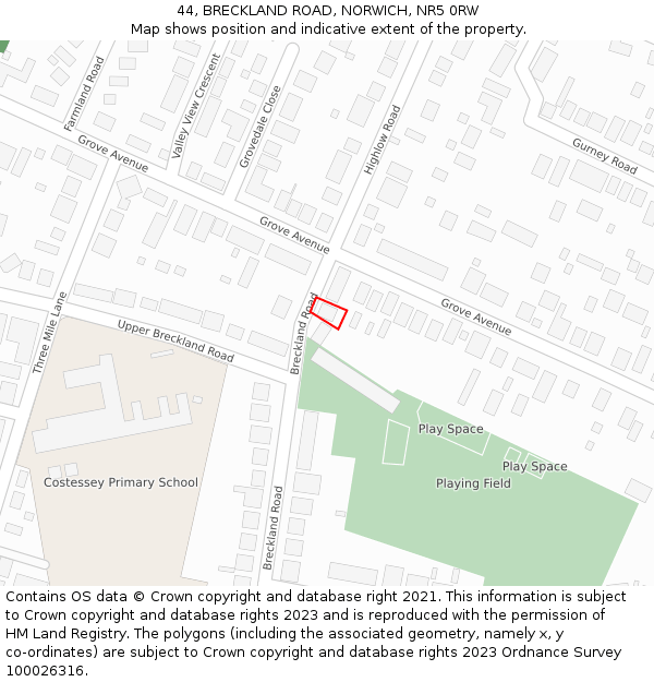 44, BRECKLAND ROAD, NORWICH, NR5 0RW: Location map and indicative extent of plot