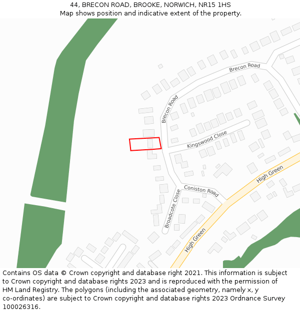 44, BRECON ROAD, BROOKE, NORWICH, NR15 1HS: Location map and indicative extent of plot