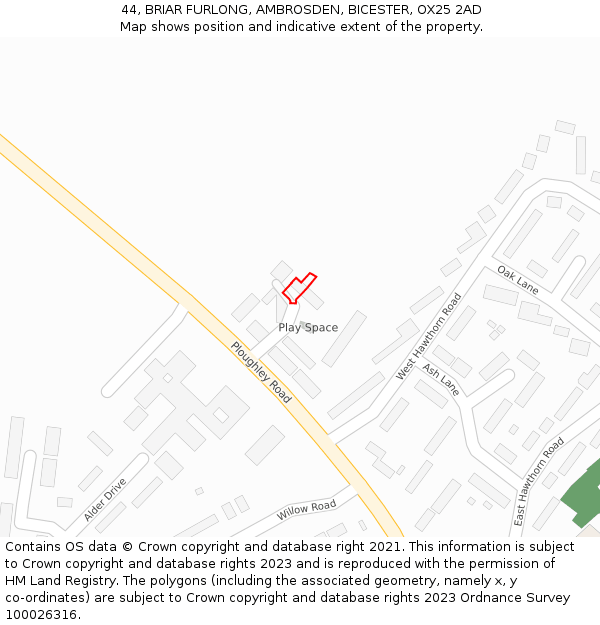 44, BRIAR FURLONG, AMBROSDEN, BICESTER, OX25 2AD: Location map and indicative extent of plot