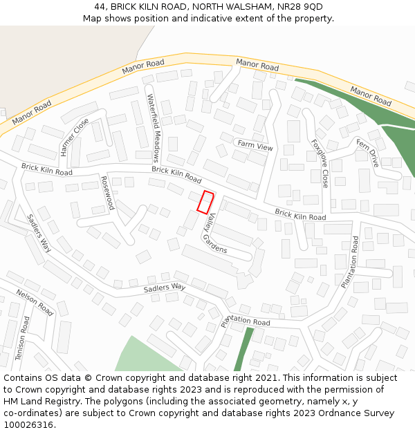 44, BRICK KILN ROAD, NORTH WALSHAM, NR28 9QD: Location map and indicative extent of plot