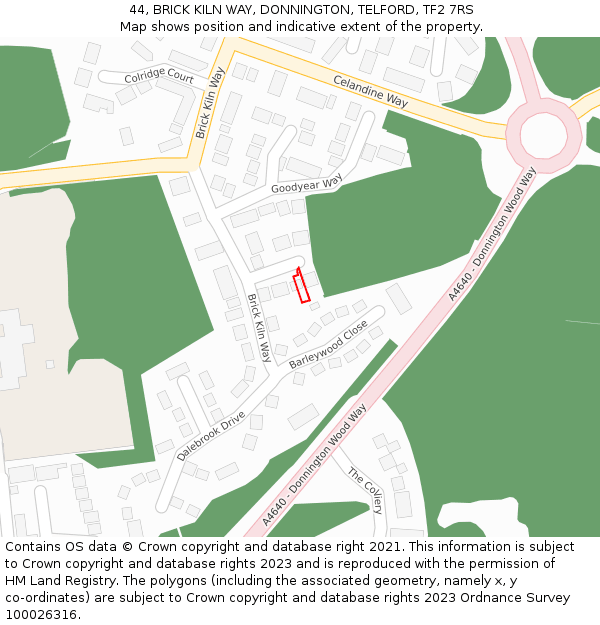 44, BRICK KILN WAY, DONNINGTON, TELFORD, TF2 7RS: Location map and indicative extent of plot