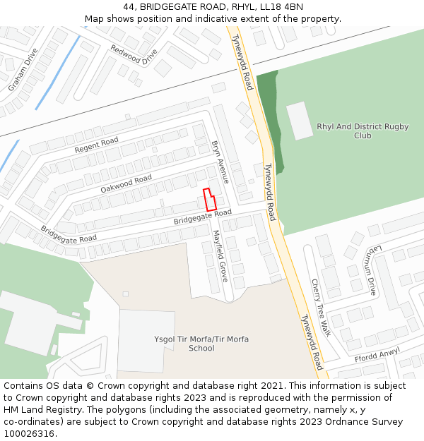 44, BRIDGEGATE ROAD, RHYL, LL18 4BN: Location map and indicative extent of plot