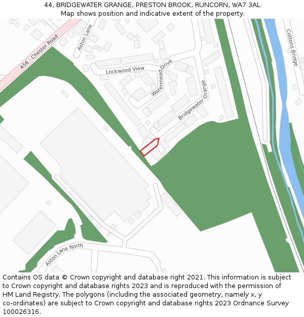 44, BRIDGEWATER GRANGE, PRESTON BROOK, RUNCORN, WA7 3AL: Location map and indicative extent of plot