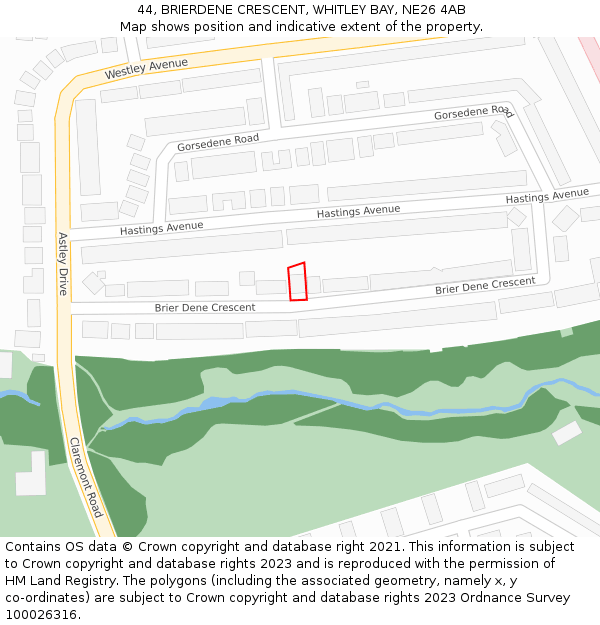 44, BRIERDENE CRESCENT, WHITLEY BAY, NE26 4AB: Location map and indicative extent of plot