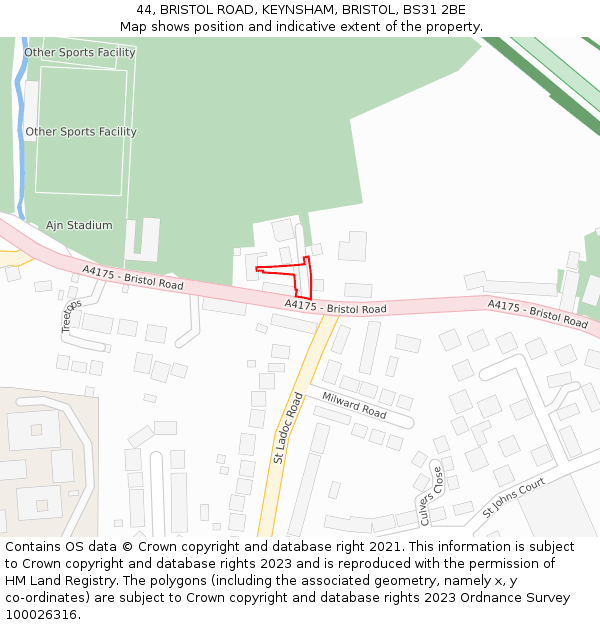 44, BRISTOL ROAD, KEYNSHAM, BRISTOL, BS31 2BE: Location map and indicative extent of plot