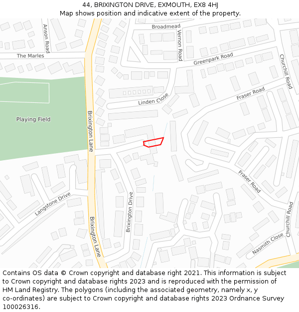44, BRIXINGTON DRIVE, EXMOUTH, EX8 4HJ: Location map and indicative extent of plot