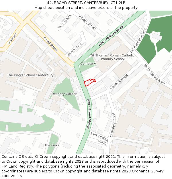 44, BROAD STREET, CANTERBURY, CT1 2LR: Location map and indicative extent of plot