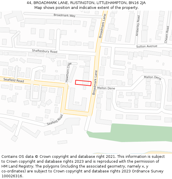 44, BROADMARK LANE, RUSTINGTON, LITTLEHAMPTON, BN16 2JA: Location map and indicative extent of plot